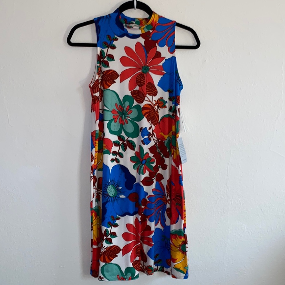 Floral Sleeveless Mock Turtle Neck Dress